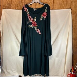 Grey & Gray Woman’s Green Floral Embroidered Bell Long Sleeve Dress